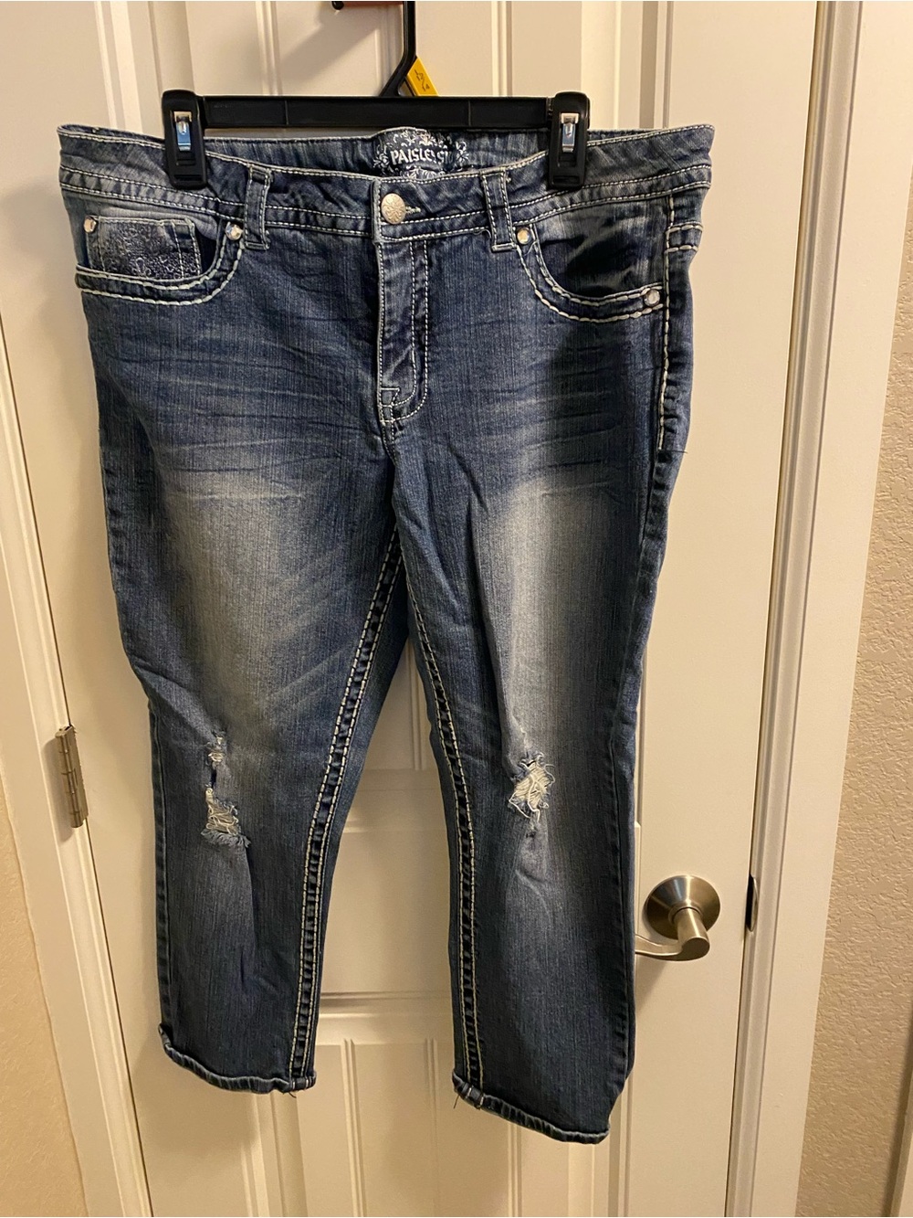 Paisley Sky 14 Capri Jeans Stretch Blue Denim Bling Pocket